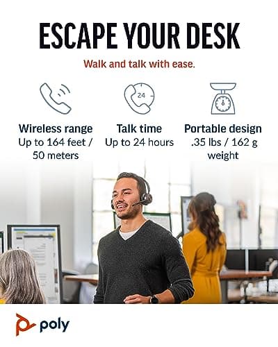 Poly (Plantronics Voyager 4320 Wireless Headset, Over Ear W/Noise-Canceling Mic, 162G, Connect to Mobile/Tablet Via Bluetooth and PC Via USB-A/C, Works with Teams, Zoom, and More, Black, 8G107AA 5