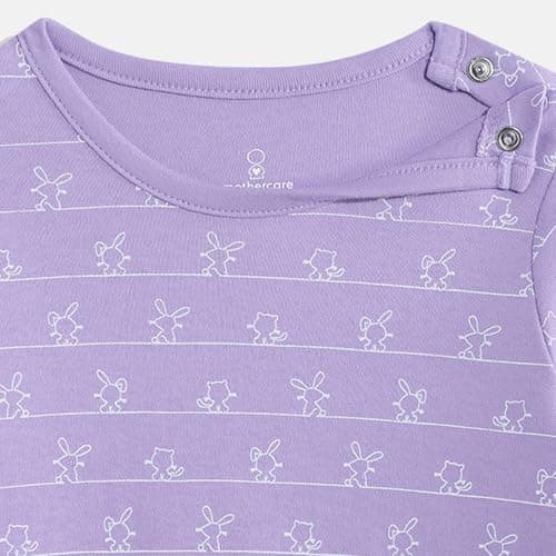 Mothercare Girls Cuddle Bunny Printed Full Sleeve All-In-One Romper | Soft Baby Sleepsuit Bodysuit Jumpsuit | Purple/White Infant Outfit | Pack of 2 (Pack of 2) 4