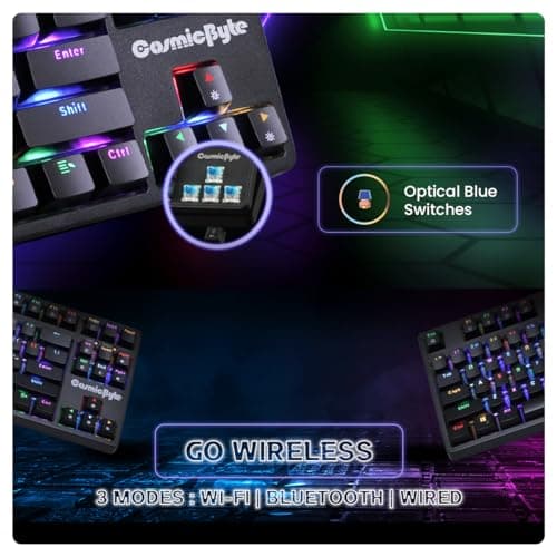 Cosmic Byte CB-GK-39 Trinity 3 Modes WiFi + Bluetooth + Wired Optical Swappable Blue Switch Keyboard, Per Key RGB, 100 Million Life Switches, 3000mAh Battery, Fast Response, Software Support (Black) 2