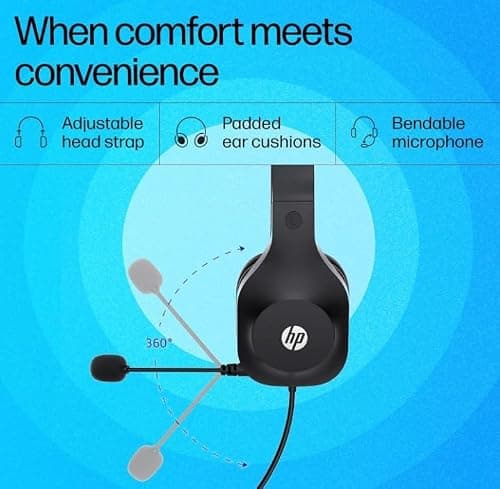 HP H125 Stereo USB Headset,Plug-and-Play USB-A, Built-in Noise-canceling mic, Adjustable Head Strap, Padded Ear Cushions, 360-degree Bendable mic, 1-Year Limited Warranty, Black, A20QHAA 5