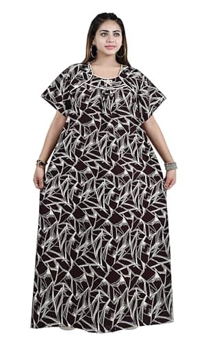 Bejod's Collection Women Cotton Plus Size Maxi Nighty | XL–3XL | Full Length Cotton Night Gown for Women | Soft & Breathable Nightwear (Coffee, XL)