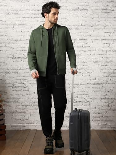 NOBERO Olive Green Men's Travel Cotton Solid Plain Hoody Sports Winter Gym Workout Running Travel Trekking Hooded Sweatshirts and Hoodies for Men Boys Cotton Winter Casual Wear -S 2