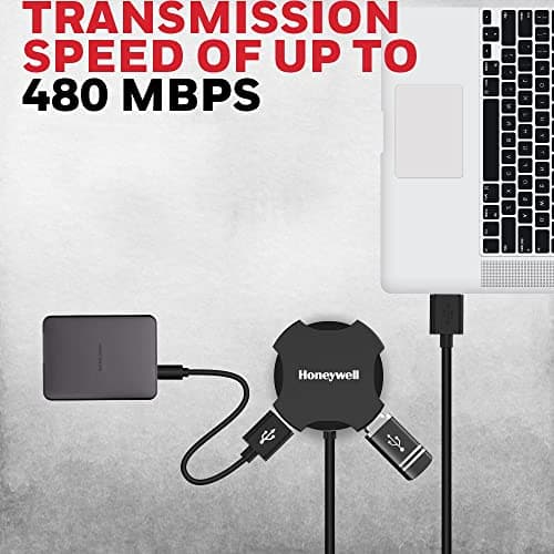 Honeywell 4 in 1 Ultra Slim USB Hub 2.0,1.2Meter(4 feet) Cable, with a Transfer Speed of 480MBPS, Universally Compatible with All USB PC Speaker Laptop Hard Drive Keyboard Printer Pen Drive 4