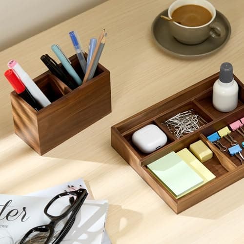 KORUA Walnut Desk Organizer for Office Wood Desk Organizer 6