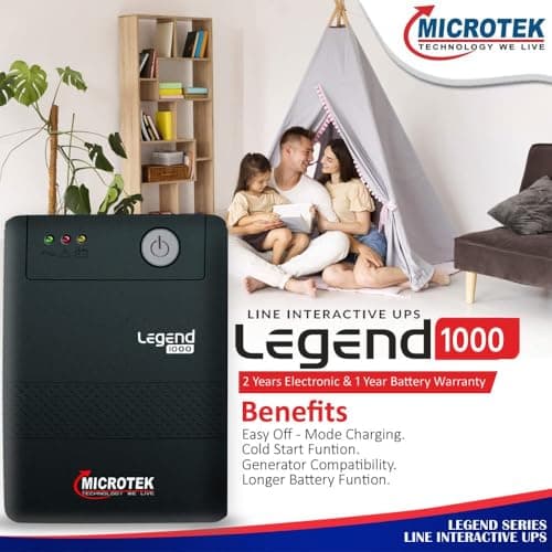Microtek Legend 1000 Line Interactive UPS 1000VA/600W | Wide Input 140-300V | Buck/Boost AVR | Auto Restart | Generator Compatible | for Desktop, CCTV & Broadcast Studio (Pack of 1) 3
