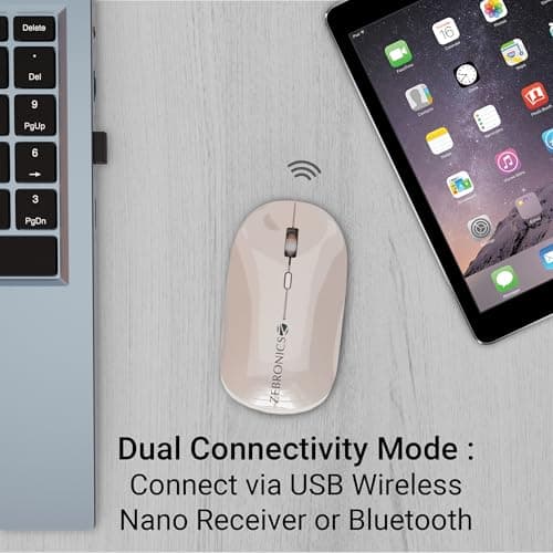 ZEBRONICS Poise Rechargeable Wireless Mouse, Dual Mode (2.4GHz + BT), Upto 1600 DPI, Silent Operation, 4 Buttons, Comfortable & Ergonomic, for Mac | Laptop | Computer (Pearl White) 2