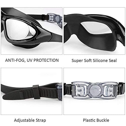 PRIME DEALS Premium Big Frame Competition Swim Goggles with Free Protective Case Pro Clear Lens & Wide-Vision Swimming Goggles with UV and Anti Fog Protection for Adult Men Women - Black. 2