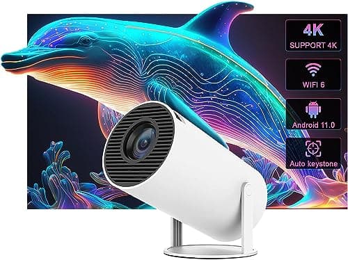 MEGAWISE Home 4K Support 720P Native HD Portable Projector Android 11 YouTube Builtin Apps 5G WiFi Auto Keystone 3500 lumens (350 ANSI) 3 Watt Speaker 176" Screen Compatible 4K TV Stick, White