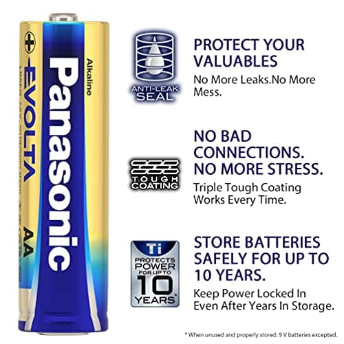 Panasonic Evolta AA Alkaline 1.5V Battery, 20 Times Longer Lasting Than Standard zinc Carbon Batteries,Anti-Leak Seal,Protects Power for up to 10 Years-Pack of 8 4