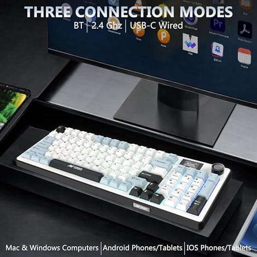 Ant Esports Apex 300 Tri-Mode (2.4GHz-BT-Wired) 5Layer Gasket Mount Mechanical Keyboard, 95Key Anti-Ghosting + Knob, OLED Display, RGB, KTT Hot-Swap Switches,1000Hz Polling, 4000mAh for PC Mac Laptops 2