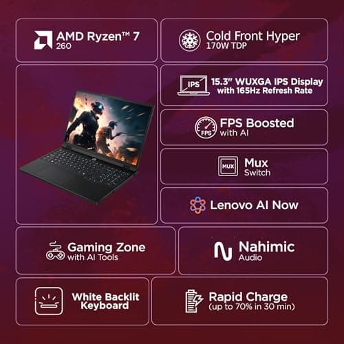 Lenovo Legion 5 2025 AMD Ryzen 7 260 | NVIDIA RTX 5050 8GB (16GB RAM/1TB SSD/WUXGA IPS/165Hz/15(39.6cm)/Windows 11/Office 2024+AI Now/Black/2.5Kg), 83M00073IN AI Powered Gaming Laptop 2