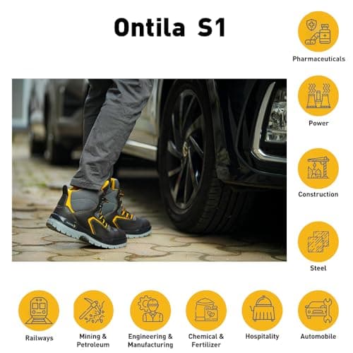Mallcom Ontilla Black Safety Shoes for Men, Brown Nubuck Suede Leather, High Ankle Safety Boot With Steel Toe, Injected Double Density PU Sole, Light Weight, Comfort and Slip Resistance, 7UK 3