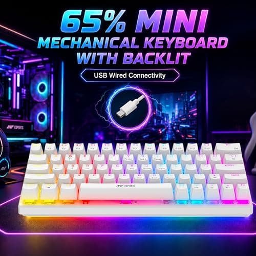 Ant Esports MK1200 Mini 60% Wired Mechanical Gaming Keyboard – Red Switch, Rainbow Backlit, 61 Keys, Anti-Ghosting, USB, Compact TKL – Compatible with Windows, macOS, PS5, Xbox, Laptop & PC (White) 3