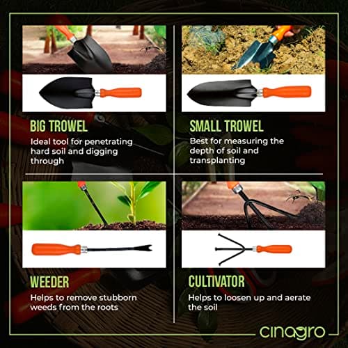 Cinagro Garden Tools Kit (Set of 6) Weeder, 2 Trowels, Hand Fork, Cultivator, Pruner | Gardening Tools Kit for Home Garden, Indoor and Outdoor Gardening for Plants and Soil 3