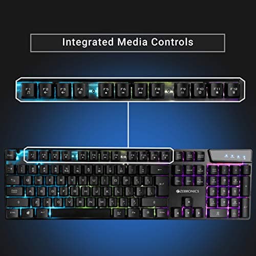Zebronics War Gaming Keyboard and Mouse Combo,Gold Plated USB, Braided Cable,Multicolour LEDs/Gaming Mouse with breathing LEDs and 3200 DPI 2