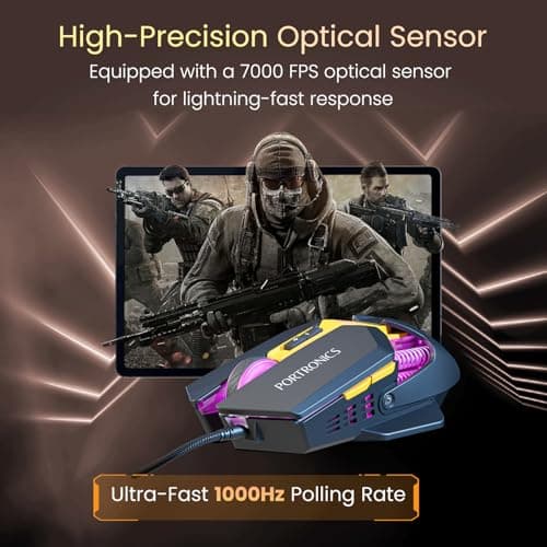 Portronics Vader 2.0 Wired Gaming Mouse with 7 Programmable Button Control, Adjustable DPI Upto 7100 Gaming Grade, 10 Million Clicks, RGB LED Lights, Ultra-Responsive 7000fps,1.5M Cable (Black) 5
