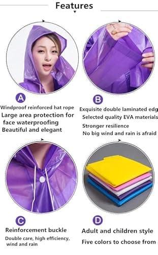 AUGEN By Visions India Men Women EVA Waterproof Transparent Rain Coat Hooded Outdoor Water Resistant Portable Raincoat Suit for Unisex EVA RainCoat (Blue, Free Size) 5