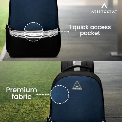 Aristocrat Blake 18L Laptop Backpack, 2 Spacious Compartments, Office & Casual Bag with Quick-Access Pocket, Side Pockets & Reverse Zipper, For Men & Women, Fits up to 15.6" Laptop, Grey-Black 3
