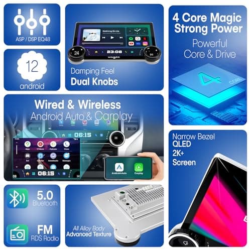 Diamond 2K Car Android System Touch Screen 4GB+64GB|4 Core|Wireless Carplay Adapter & Android Auto | Car Stereo |Universal All Cars| Including AHD Rear View Camera| 1+1 Years Warranty | WAD-06 2
