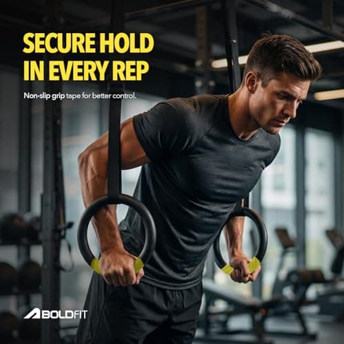 Boldfit Gymnastic Rings for Workout with Buckle Strap & Grip Abs Calisthenics Equipment for Pull Ups Exercise Gymnastic Rings for Men Warmup in Gym, Home Training Calisthenics Rings - 1 Pair Black 3