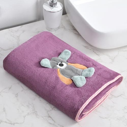 UrbanLeaf Premium Microfiber Kids Bath Towels Quick Drying Towels for Unisex Kids Cartoon Print Baby Towel for Boys and Girls (Pack of 1, Purple)