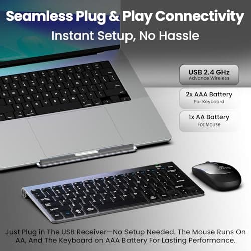 Amkette Wi-Key Mini Wireless Keyboard and Mouse Combo | Compact Design, Scissor Keys, 12 Multimedia Keys | Plug-N-Play USB Connection | Ergonomic Mouse, Silent Clicks, 1200 DPI, Optical Sensor (Grey) 5
