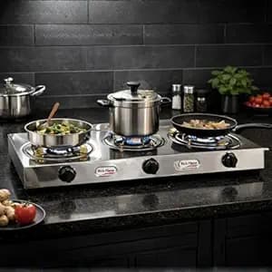 RICH FLAME Gas Stove 3 Burners | ISI Certified | Gas Chulha, Brass Burner, Fuel Efficient Burner, LPG & PNG Compatible