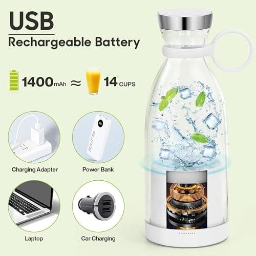 ASTIKAYA Portable Blender, USB Rechargeable Mini Juicer Blender, Electric Juicer Bottle Blender Grinder Mixer, Personal Size Blender for Juices, Shakes and Smoothies, Fruit Juicer Machine- 420 ML 5