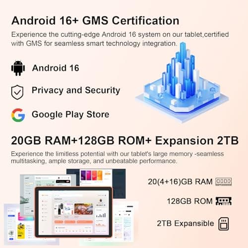 CUPEISI 10" Android 15 Tablet, 20GB RAM+128GB ROM/2TB Expandable for Tablet PC, 2 in 1 with Keyboard, 2.0GHz Quad Core HD CPU, Google 5G WiFi 6 BT 5.0 Certified 5