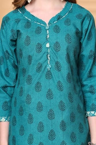 Rajnandini Women Teal Green Cotton Blend Printed Ready to Wear Patiala Salwar Suit (Readymade_S_JOPLVSRW5209-S) 3