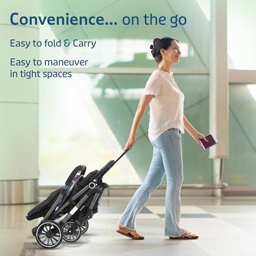 LuvLap Alpha Baby Stroller/Pram, One Fold, Travel Friendly, 5 Point Safety Harness, Reversible Handle bar, Multilevel Recline & Adjustable footrest, Extendable Canopy, for Babies 0-3 Years (Blue) 5