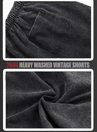BE SAVAGE Men’s 260 GSM Heavyweight Acid Wash Shorts | Vintage Gym & Summer Shorts | Relaxed Fit Knee-Length with Drawstring (Acide Black, XL) 3