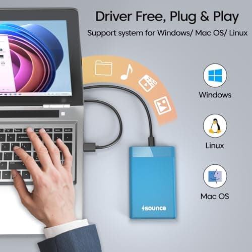 2.5 Inch Hard Drive Enclosure Type-C, Sounce India 6Gbps USB 3.1 to SATA III Tool-Free External Hard Drive Enclosure for 7mm/9.5mm 2.5" SSD Laptop HDD with UASP for Samsung WD, Xbox PC TV - Blue 2