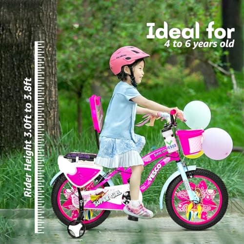 VESCO Super Girl 16T Cycle for Kids Girls with Balance Wheel & Back Carrier | Rigid Fork | Frame 11 Inch | Ideal for 4 to 6 Years Girls Kids Bike (Pink) 2