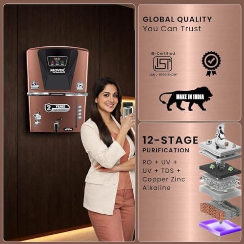 Proven Jupiter RO Water Purifier for Home, 12L | RO+UF+UV with Copper, Zinc & Alkaline, TDS Adjuster, ISI Certified, Borewell & Hard Water - Full Brown 3