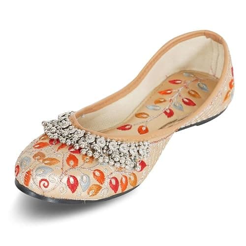 DFR Women Ethnic Rajasthani Embroidery with Payal Punjabi Mojari's Shoe Juti Jutti’s, Color - Multi1, UK Size - 7 5