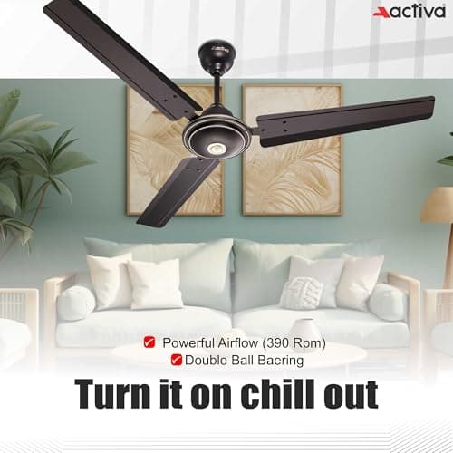 ACTIVA Apsra 1200mm High Speed Ceiling Fan | 390 RPM Powerful Air Delivery | Anti Dust Decorative Fan with Copper Motor | Low Noise | Smoke Brown | 2 Year Warranty, Pack of 1 3