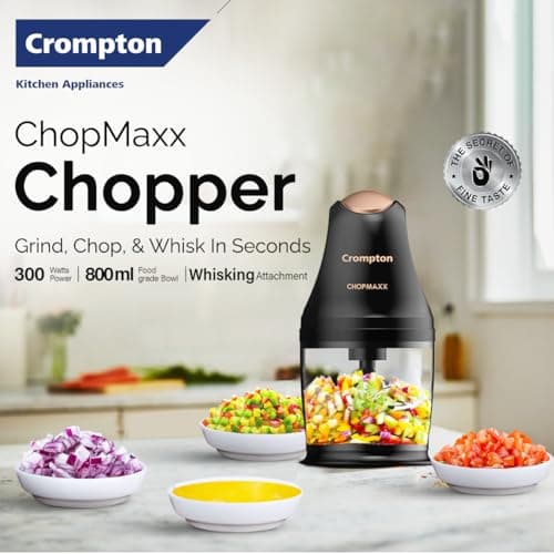Crompton ChopMaxx Electric Vegetable Chopper | 300 Watts Motors | Twin S-Shaped Ninja food grade blades | 800 ml see through food grade bowl | Whisking attachment | Easy to clean & Store 2