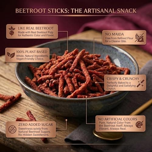 Eat India Company Beetroot Sticks 200g(Pack of 2 x 100g) | Real Beetroot Snack | No Artificial Colours | No Added Sugar | Crispy | Modern Indian Snack | Premium | Plant Based 3