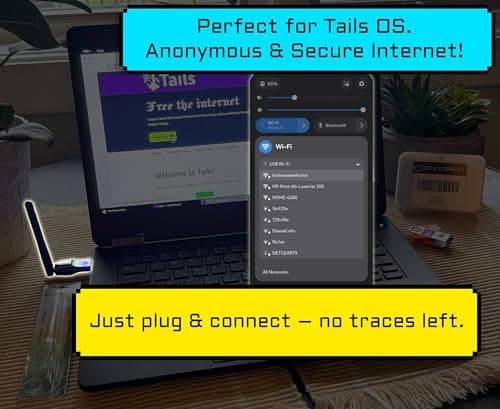 Wi-Fi USB Dongle Adapter with Gain Antenna - Plug & Play for Linux (Tails, Ubuntu, Debian, Fedora, Mint, Arch) + Windows 11/10/8/7, Android and Mac | MT7601U 2.4GHz 150Mbps Chipset 3