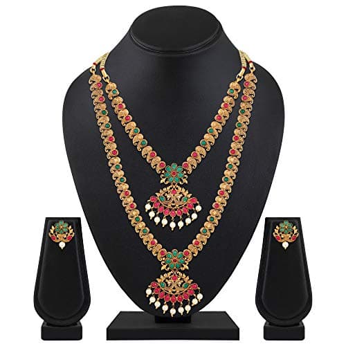Shining Diva Fashion Latest Combo Design Pearl Necklace Set for Women Traditional Gold Plated Jewellery Set for Women (Multicolor) (10592s) 2