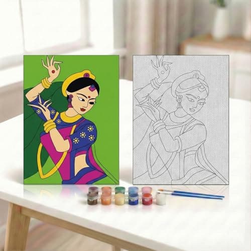 HOBBY INDIA Canvas Painting Board Kit for Kids & Adults | DIY Art & Craft Gift for Boys & Girls | Pre-Designed Indian Handmade Art | Home, Bedroom, Living Room & Office Décor (12 x 9 Inch) (D.Women)