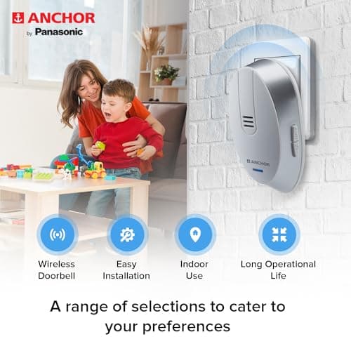 Anchor by Panasonic Wireless Doorbell | 45 Melodies Calling Bell for Home, Office with 120 Meter Operating Range | Door Bell for home (22730) 2
