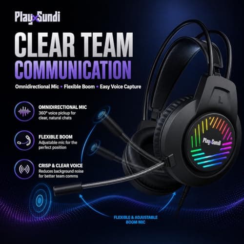 PlayxSundi G1 Wired Gaming Headset | 50mm Drivers | 7.1 Surround Sound | RGB LED Light | Omnidirectional Mic | 3.5mm + USB | PC PS4 PS5 Xbox One Xbox Series S/X NS Switch | 2M Cable | 6 Month Warrenty 5
