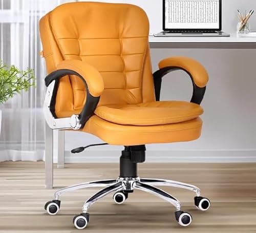 Da URBAN® Milford Mid Back Revolving Leatherette Ergonomic Home & Office Executive Chair with High Comfort Seating, Height Adjustable Seat & Heavy Duty Metal Base (Camel)