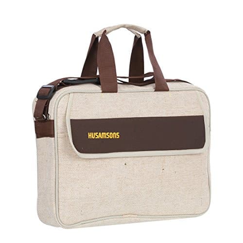Husamsons Jute Messenger Bag | File Bag | Executive Bag | Hand Bag for Men and Women (Beige & Brown)