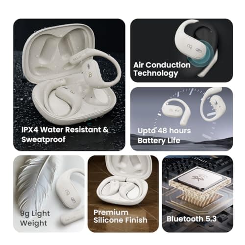 ng Earsafe OpenBuds, Wireless Open Ear Earbuds with Silicon Earhooks, Fast Charging & 48H Playtime, Bluetooth 5.3 Version, 12x17 Neodynanium Driver, Quad Mic ENC for Clear Calls (White) 4