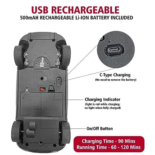 Wembley High Speed Mini 1:24 Scale USB Rechargeable Remote Control Car Ideal for Kids (Grey & Black) 4