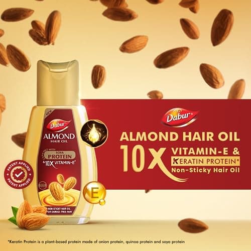 Dabur Almond Hair Oil - 500ml | Provides Damage Protection | Non Sticky Formula | For Soft & Shiny Hair | With Almonds, Keratin Protein, Soya Protein & 10X Vitamin E 3