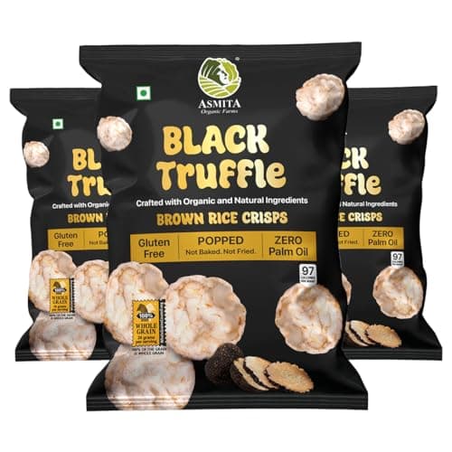 Asmita Organic Farms Brown Rice Popped Crisps | Not Baked, Not Fried | Low-Fat, High-Fiber Healthy Snacks with Millets | Truffle Flavour | Low-Calorie | Pack of 3 (55g Each)